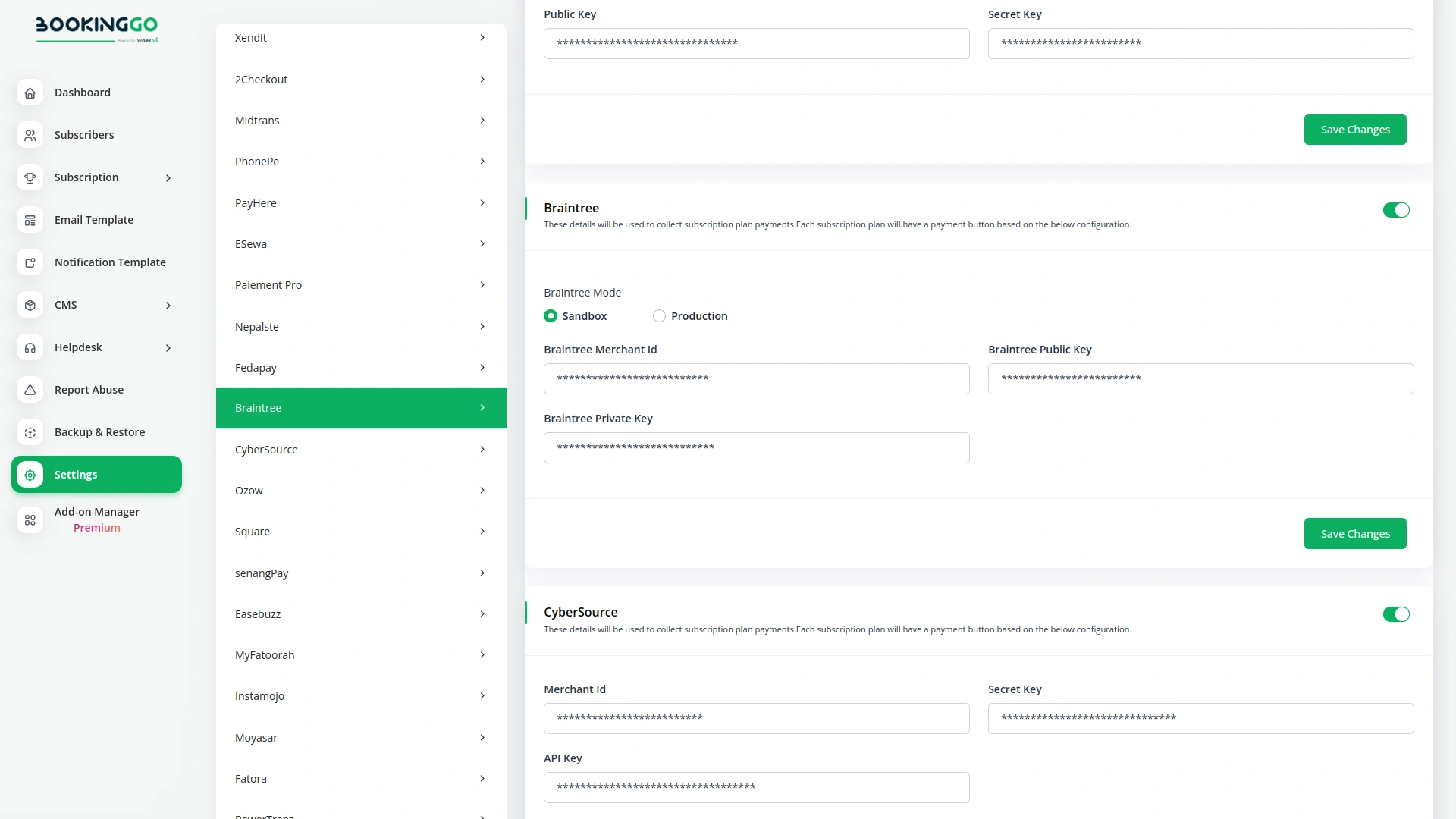 Braintree – BookingGo SaaS Add-On