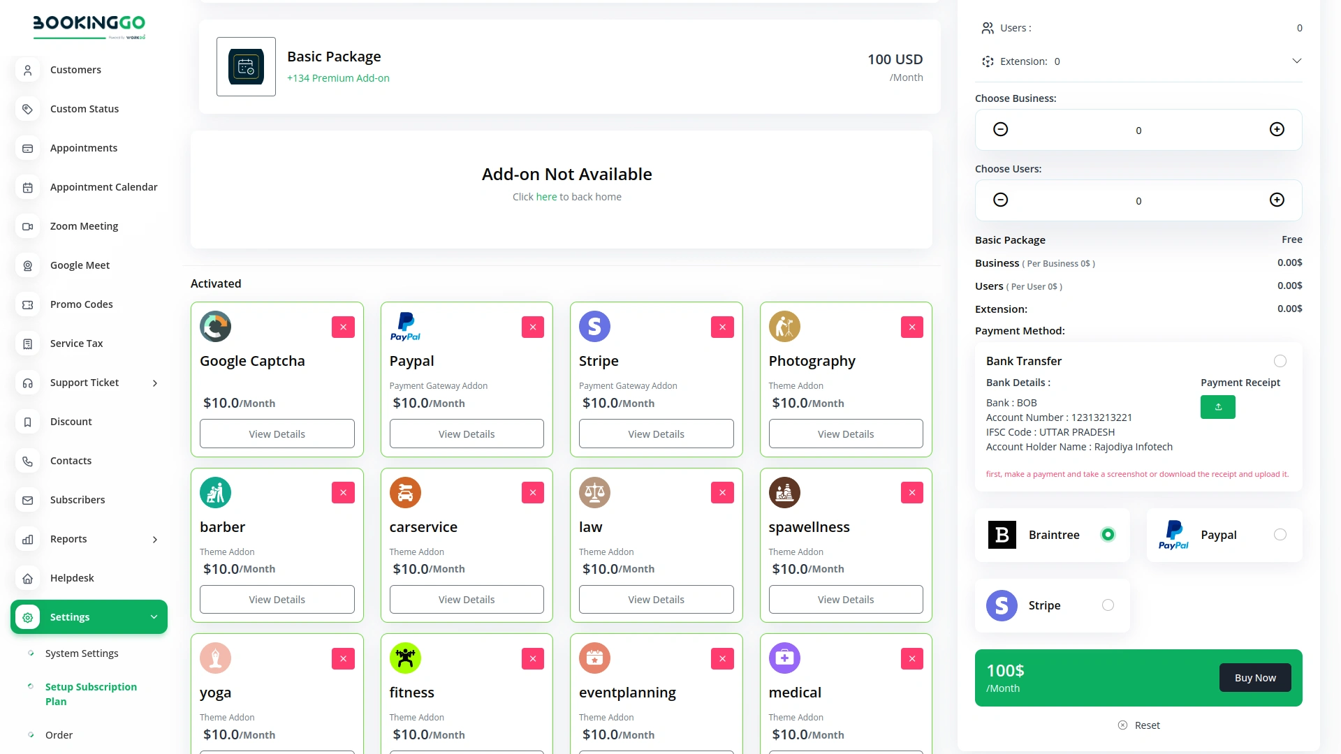 Braintree – BookingGo SaaS Add-On