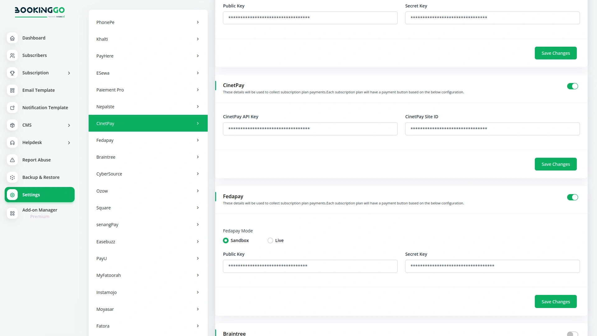 CinetPay – BookingGo SaaS Add-On