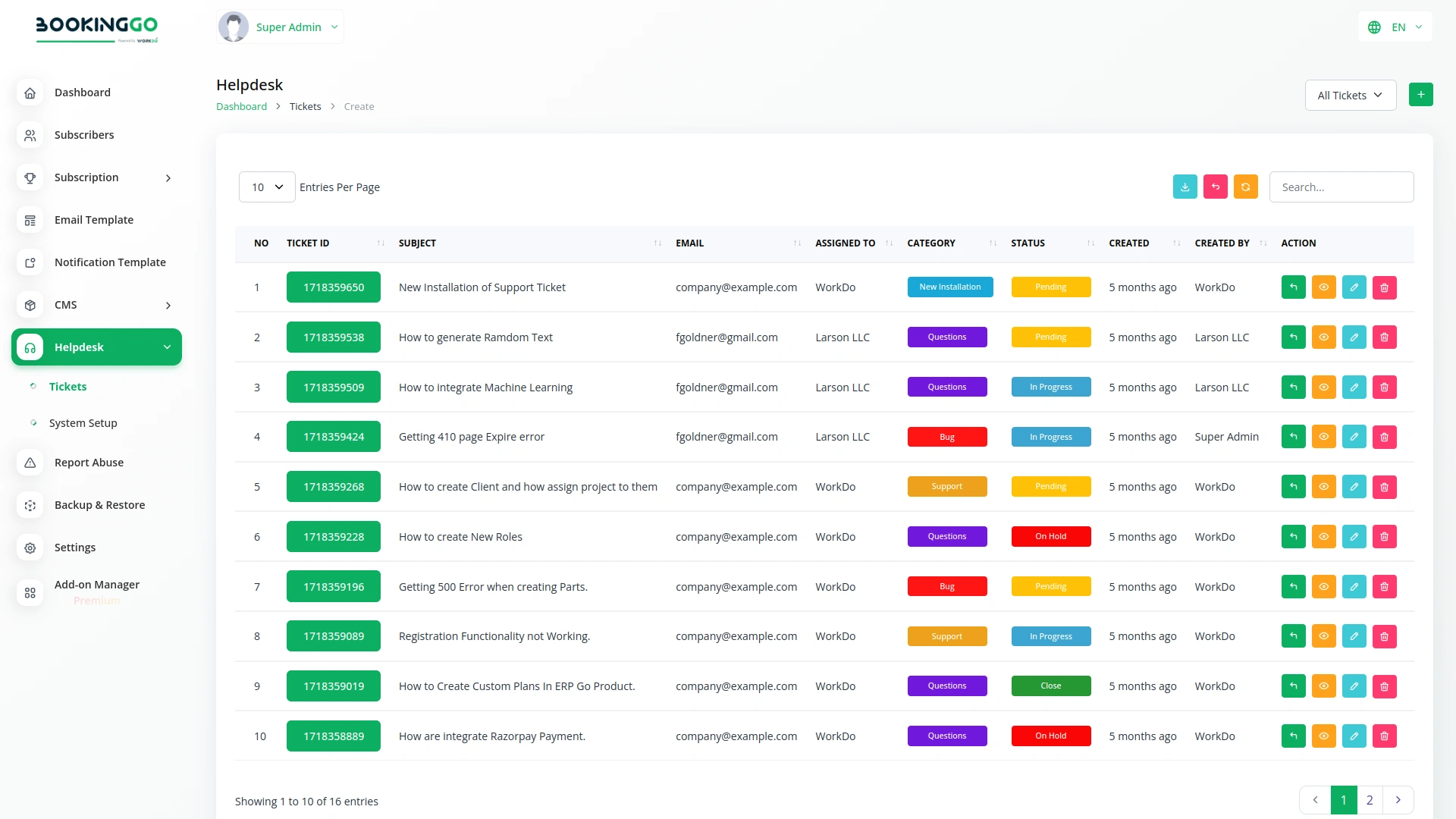 Helpdesk – BookingGo SaaS Add-On