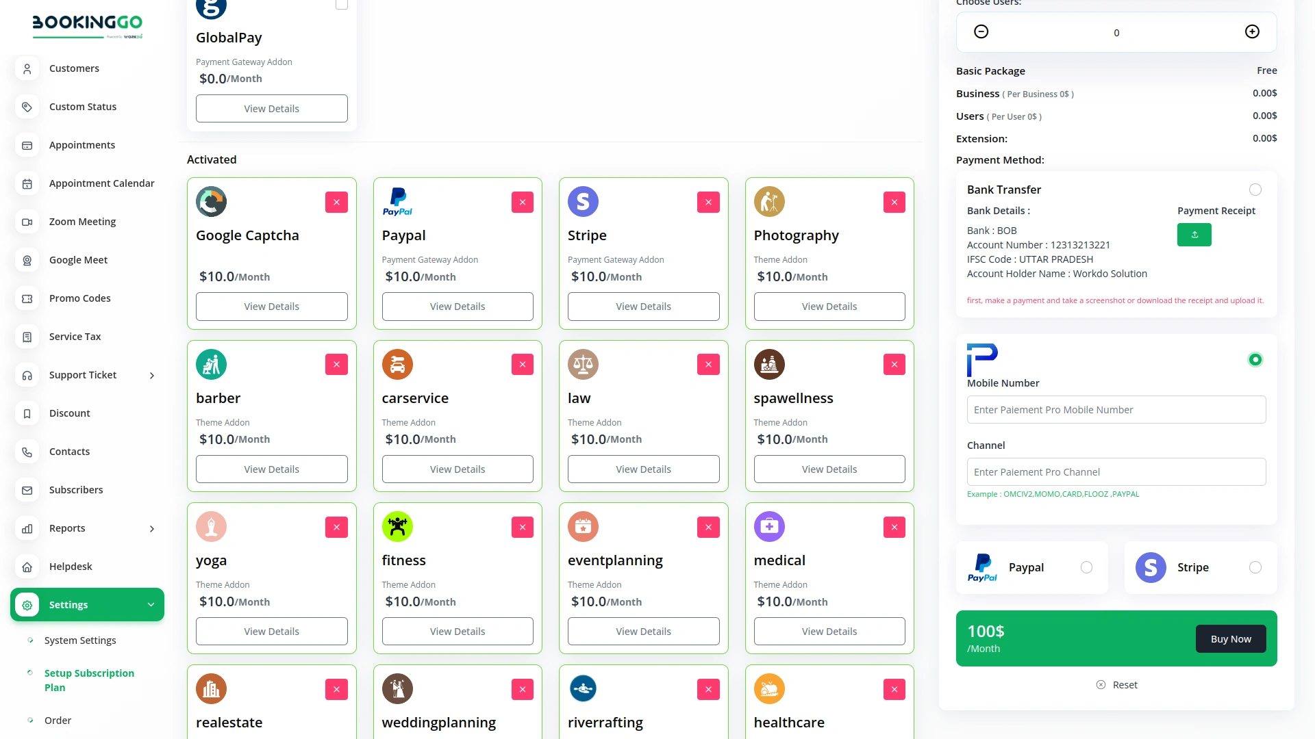 Paiement Pro – BookingGo SaaS Add-On