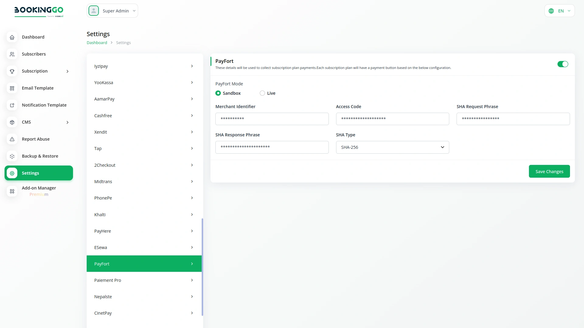 PayFort – BookingGo SaaS Add-On
