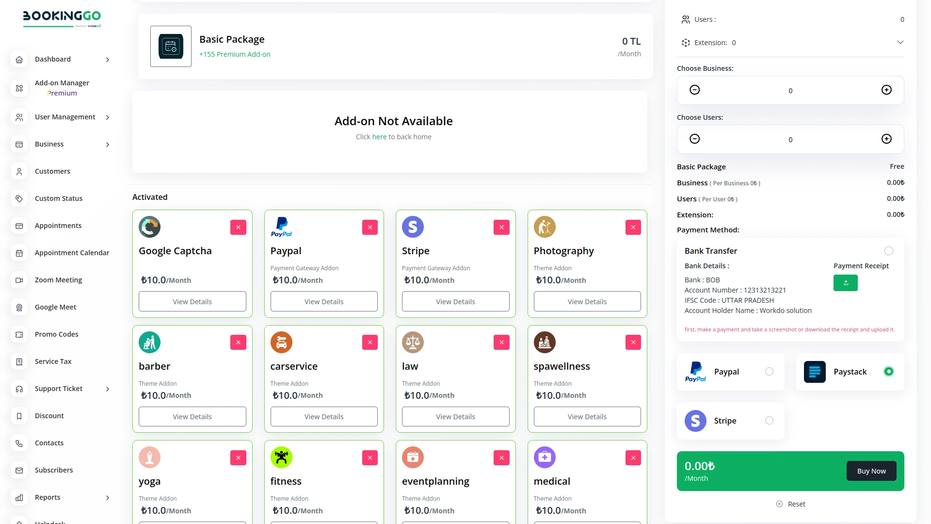 Paystack – BookingGo SaaS Add-On