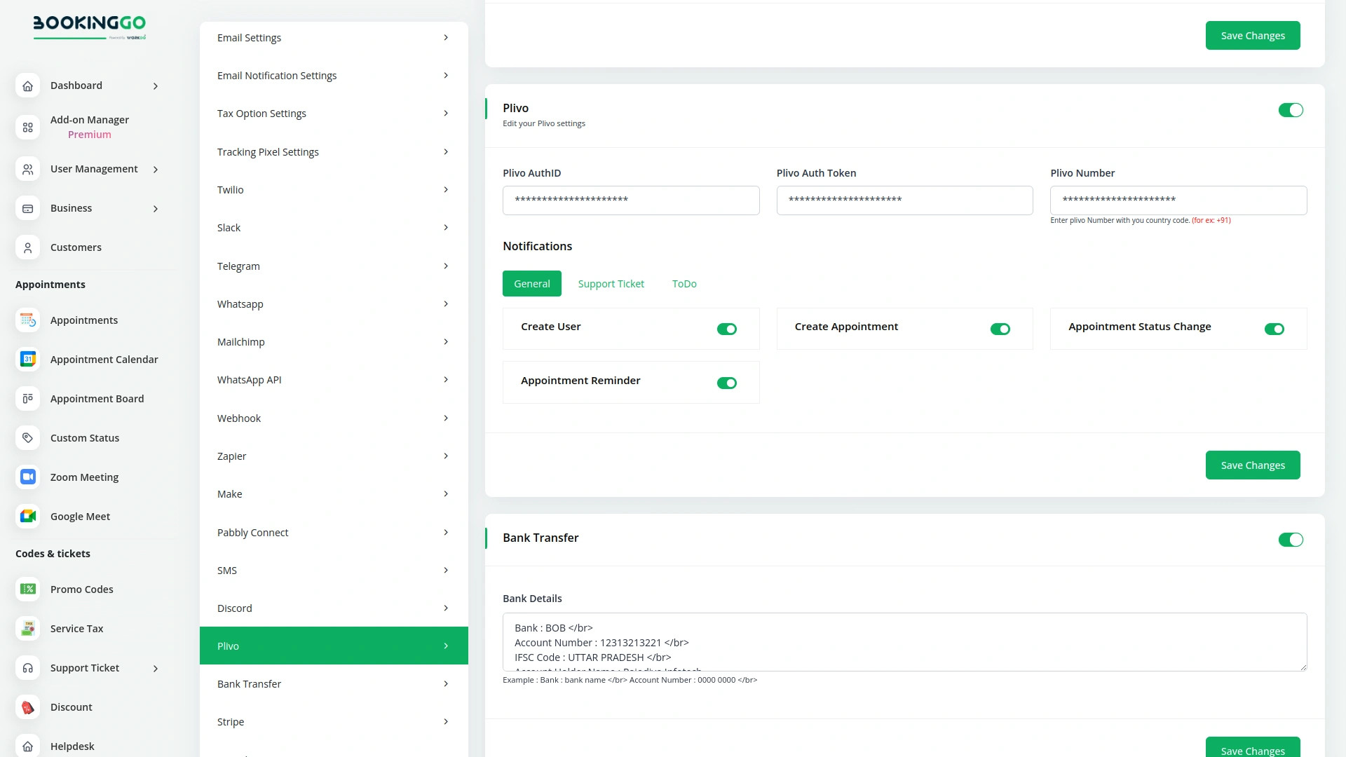 Plivo – BookingGo SaaS Add-On