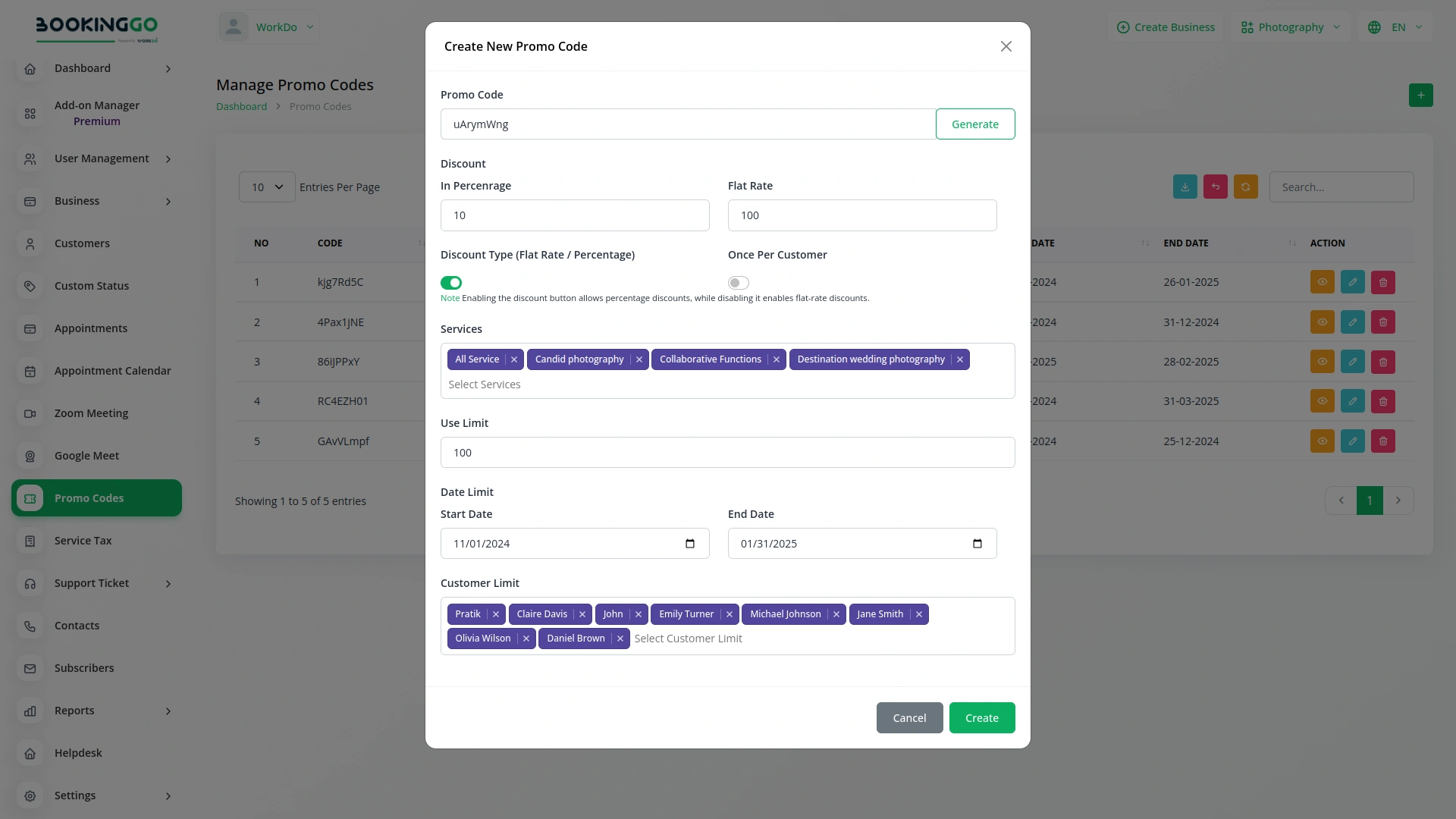 Promo Codes – BookingGo SaaS Add-On