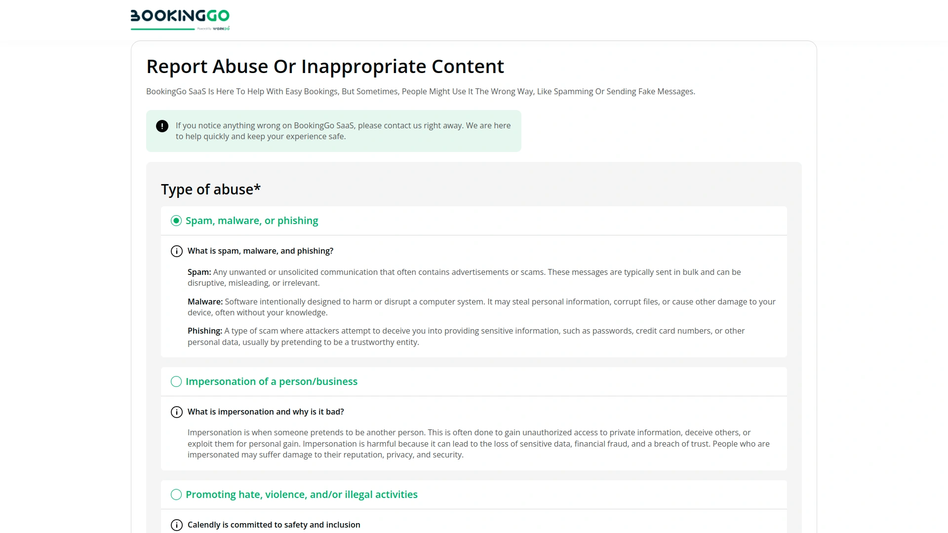 Report Abuse – BookingGo SaaS Add-On