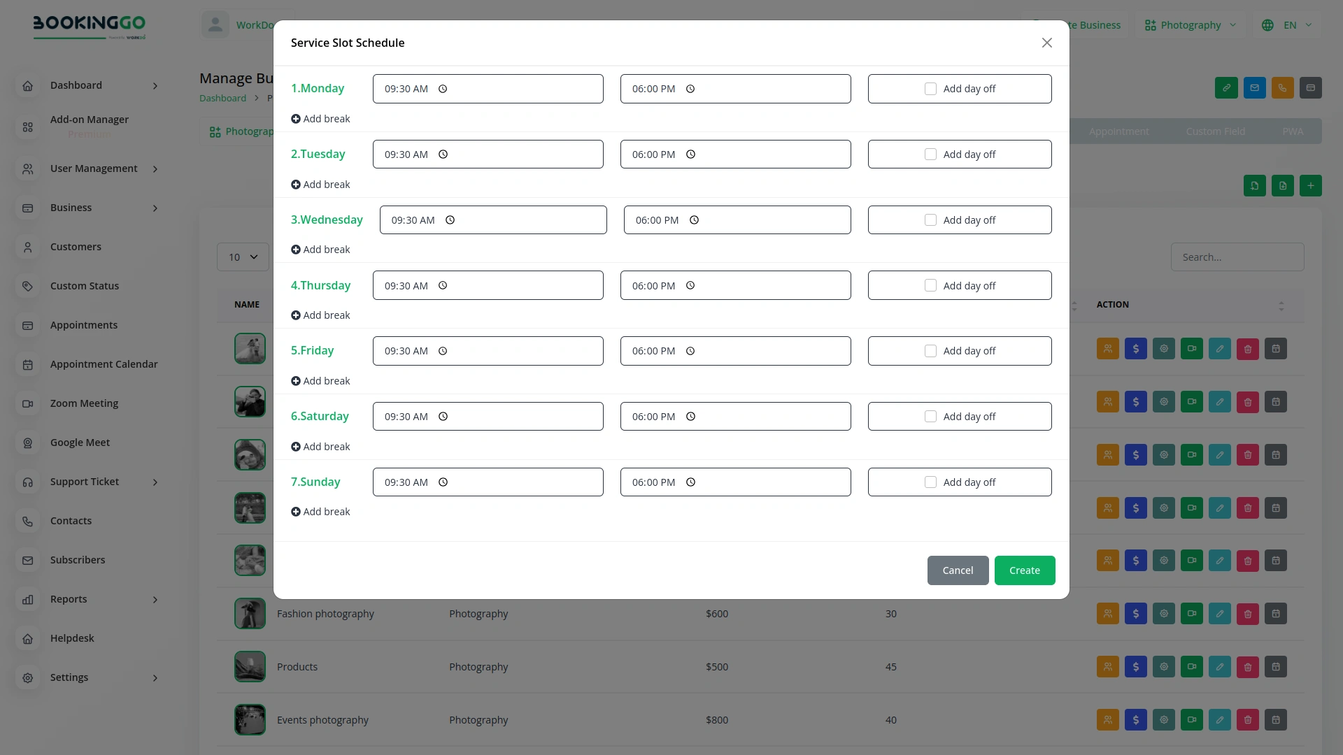 Service Slot Scheduler – BookingGo SaaS Add-On