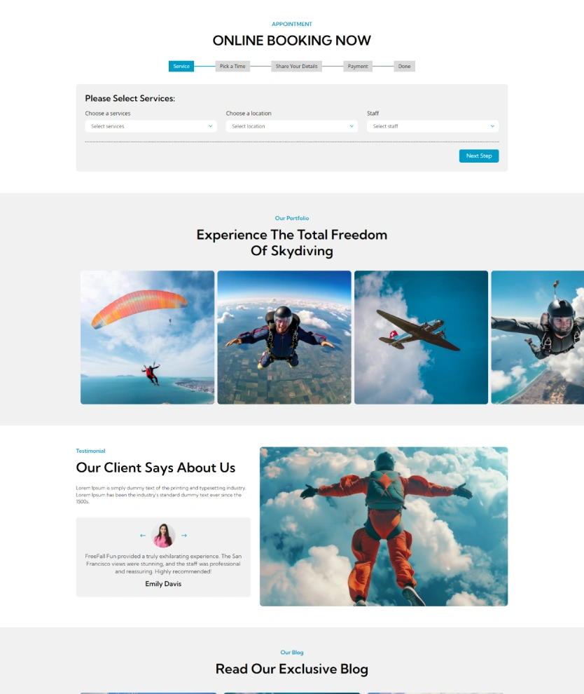 SkyDiving – BookingGo SaaS Add-On