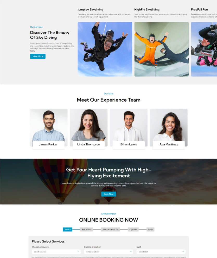 SkyDiving – BookingGo SaaS Add-On
