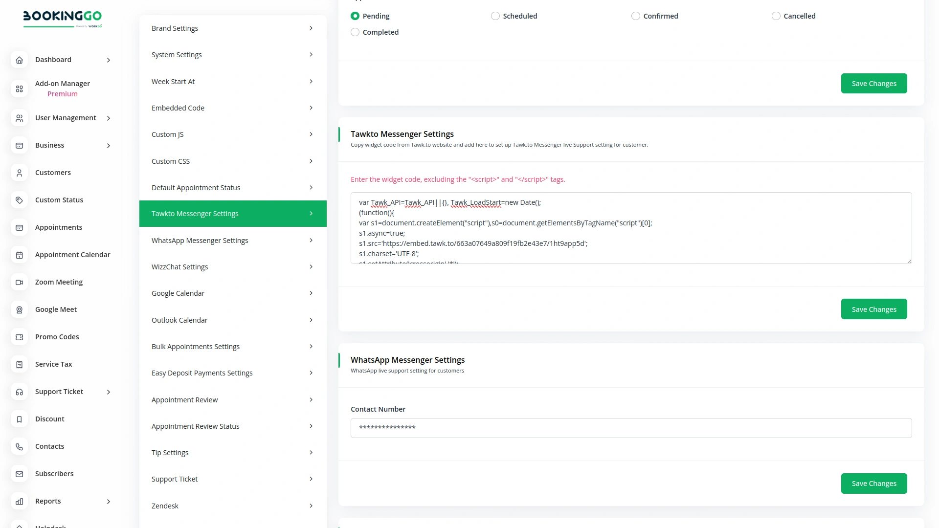 Tawk.to Messenger – BookingGo SaaS Add-On