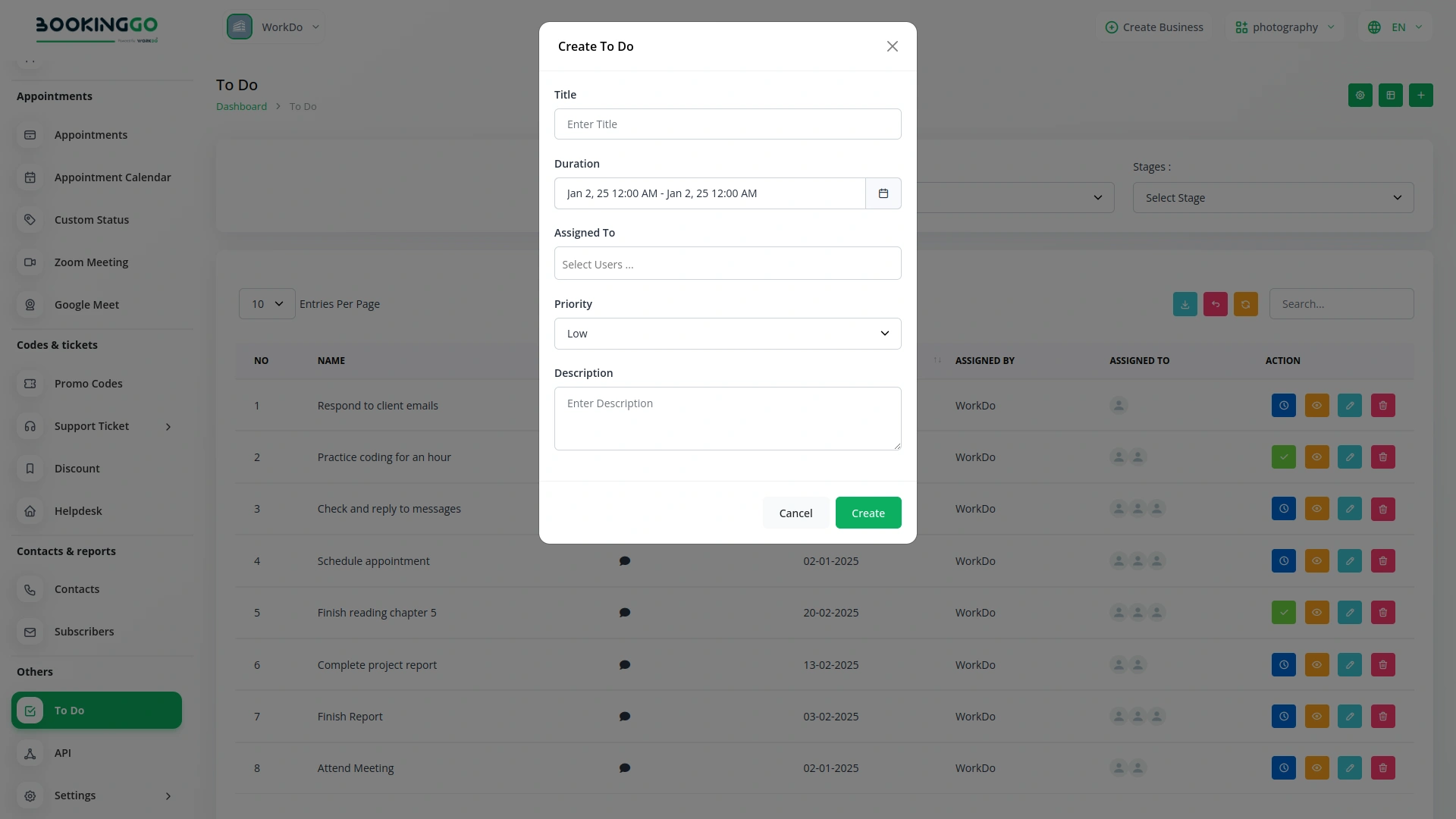 ToDo – BookingGo SaaS Add-On