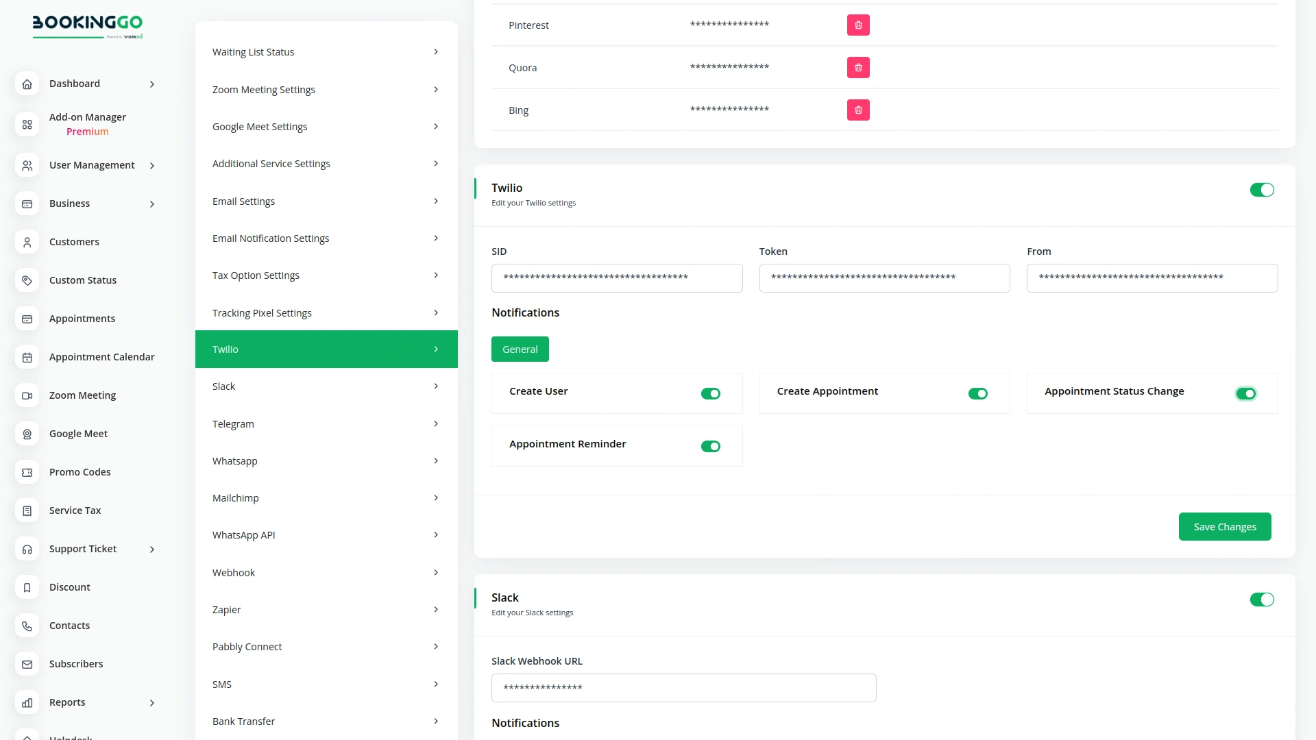 Twilio – BookingGo SaaS Add-On