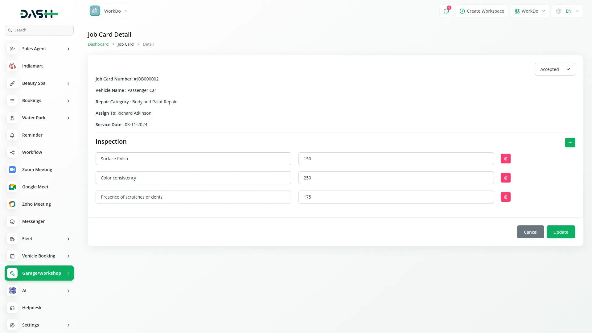 Garage/Workshop Management System