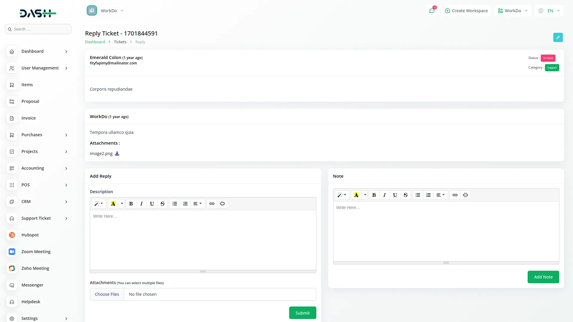 Hubspot Support Ticket
