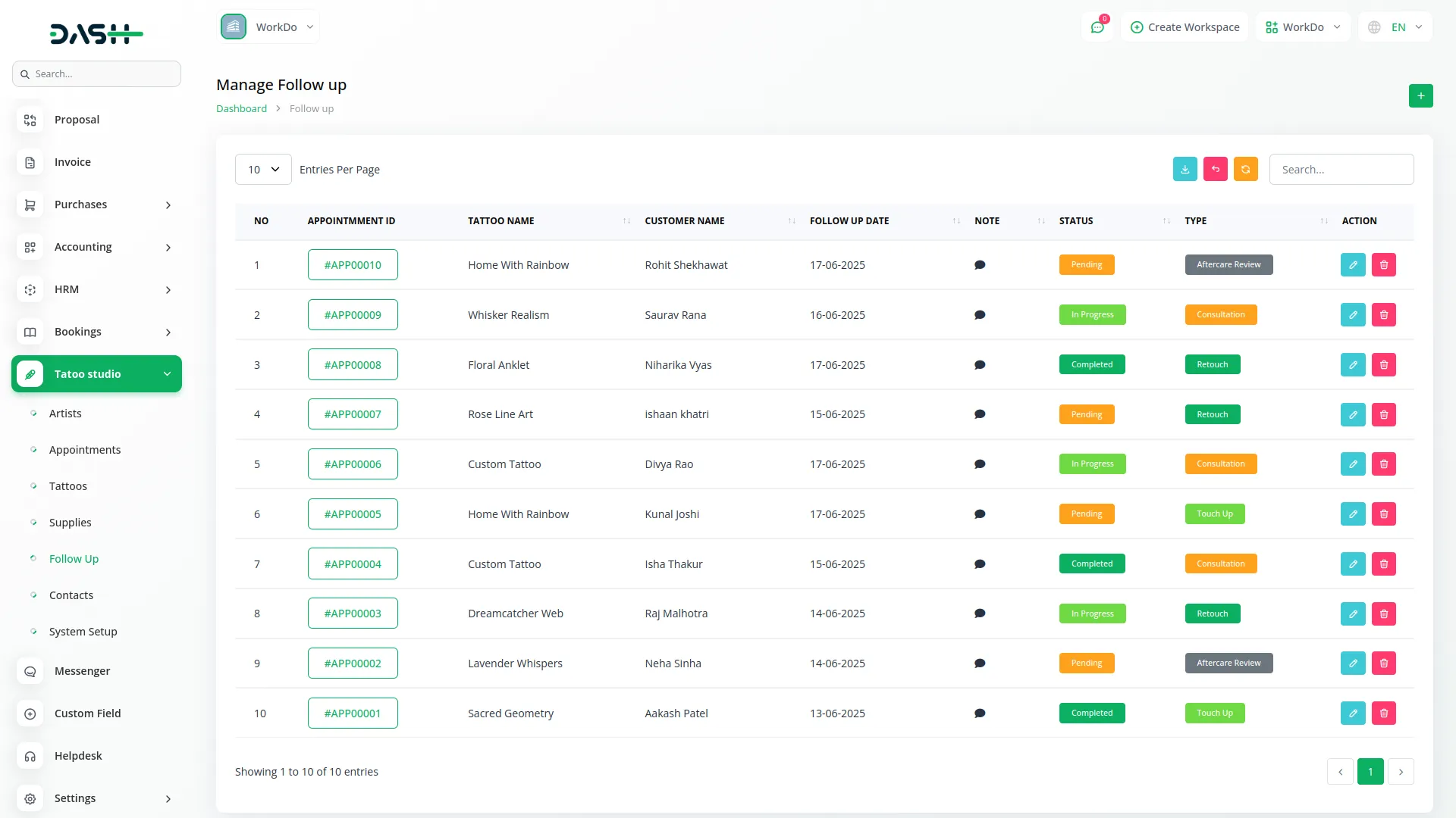 Tattoo Studio Management