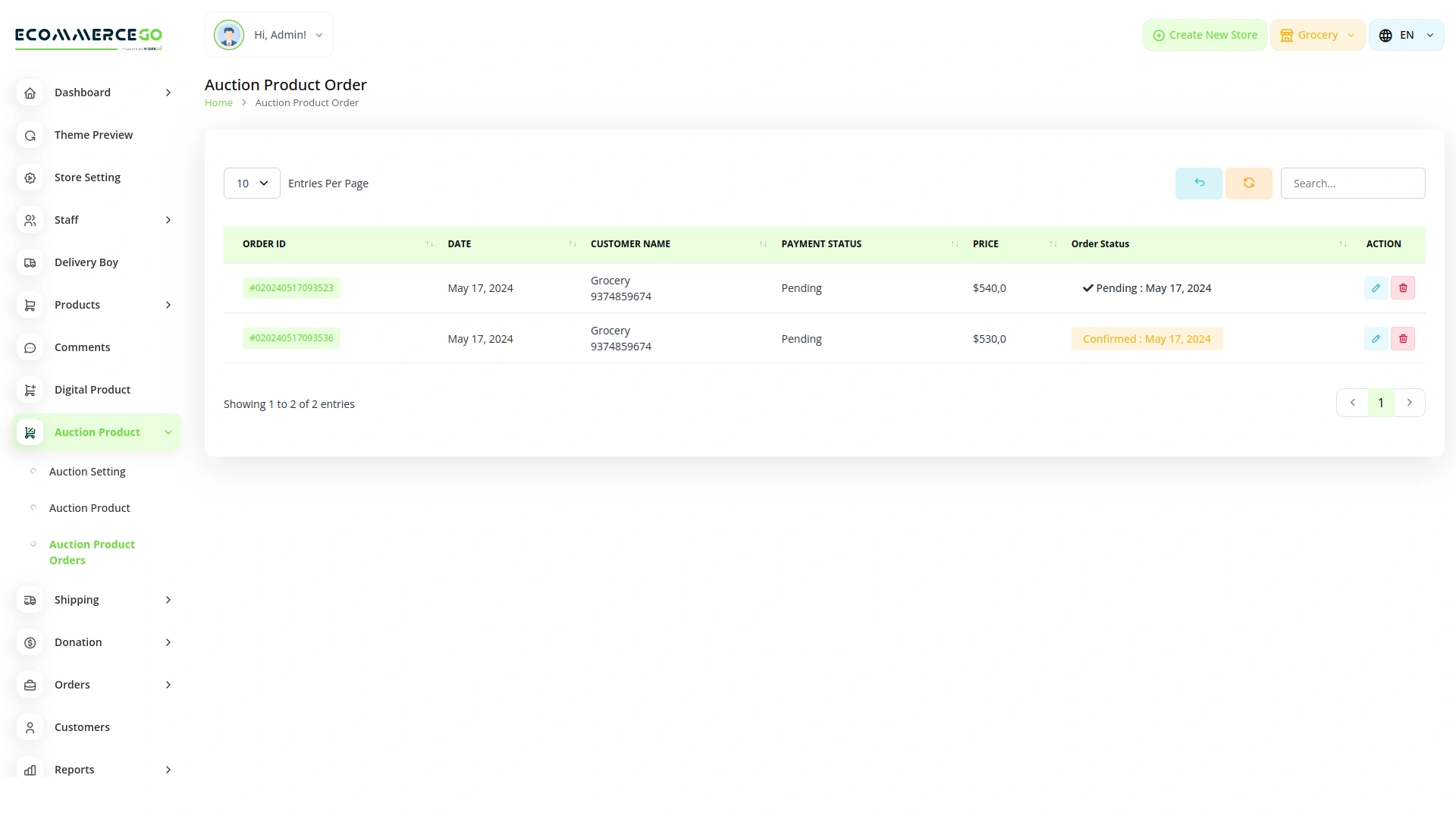 Auction Product – eCommerceGo Add-On