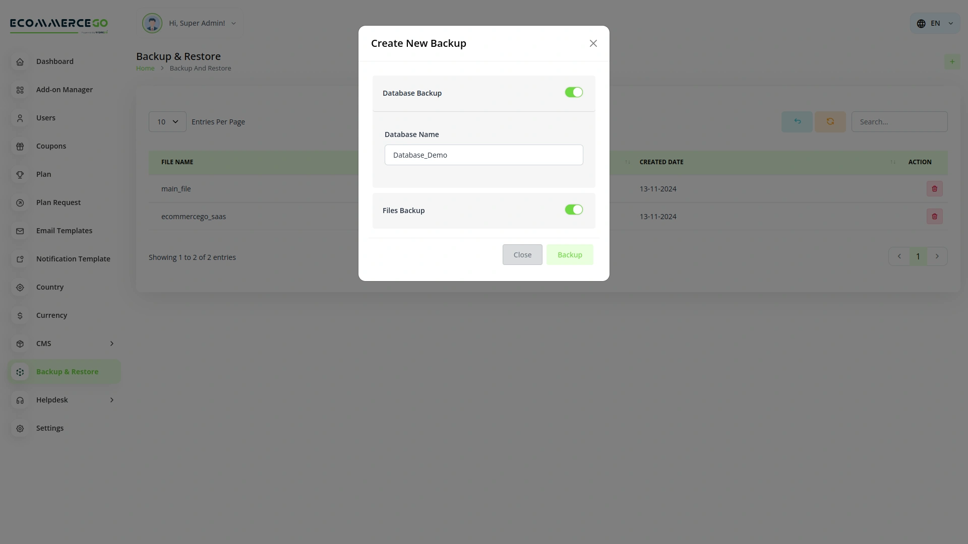 Backup & Restore – eCommerceGo Add-On