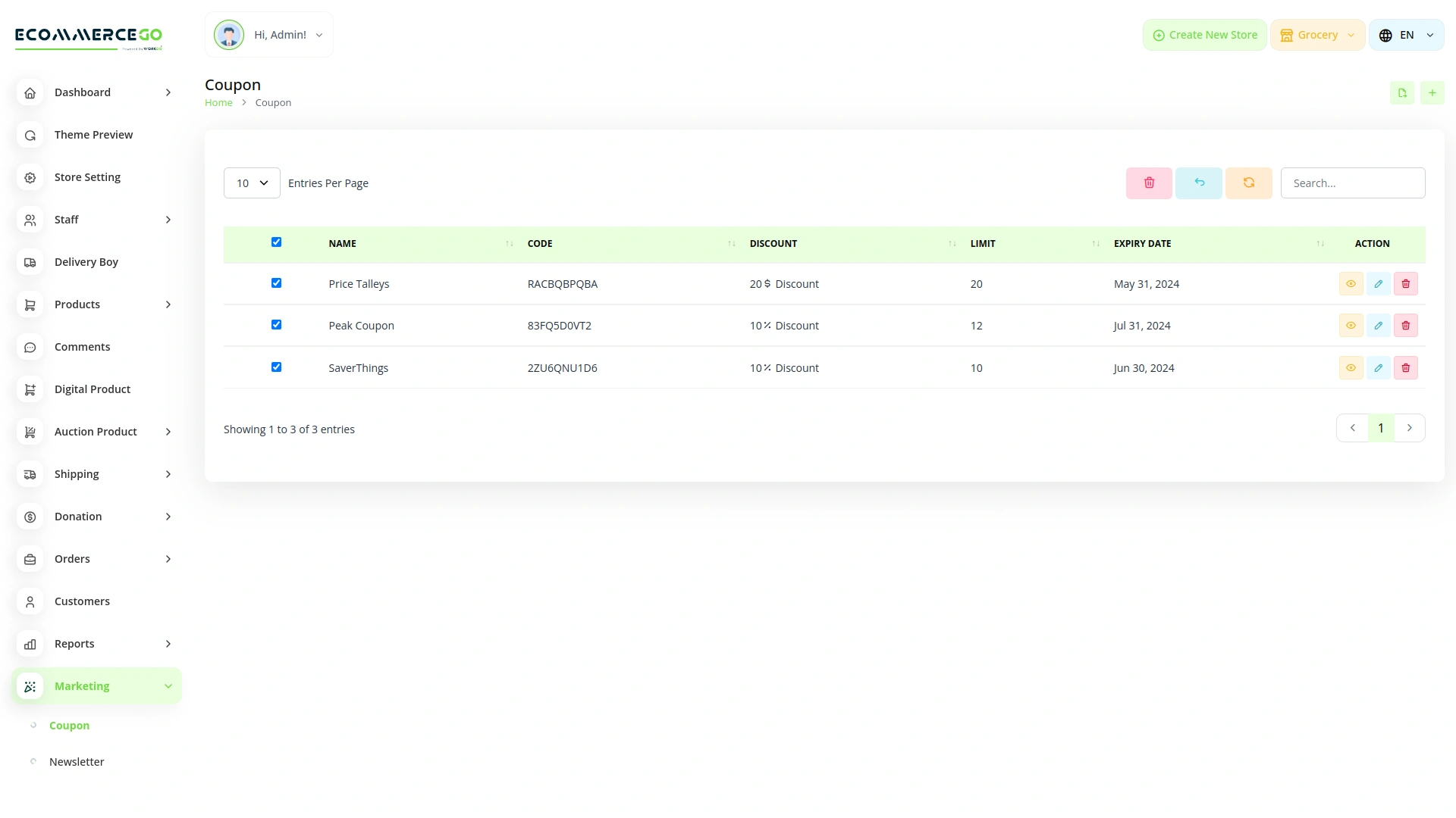 Bulk Delete – eCommerceGo Add-On