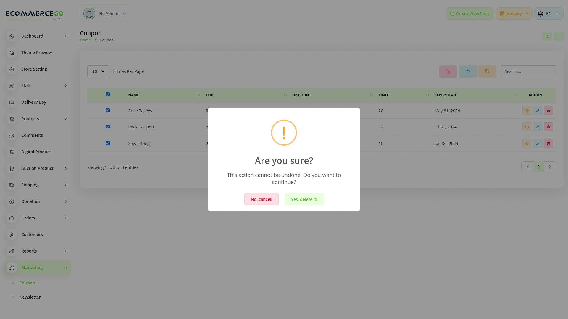 Bulk Delete – eCommerceGo Add-On