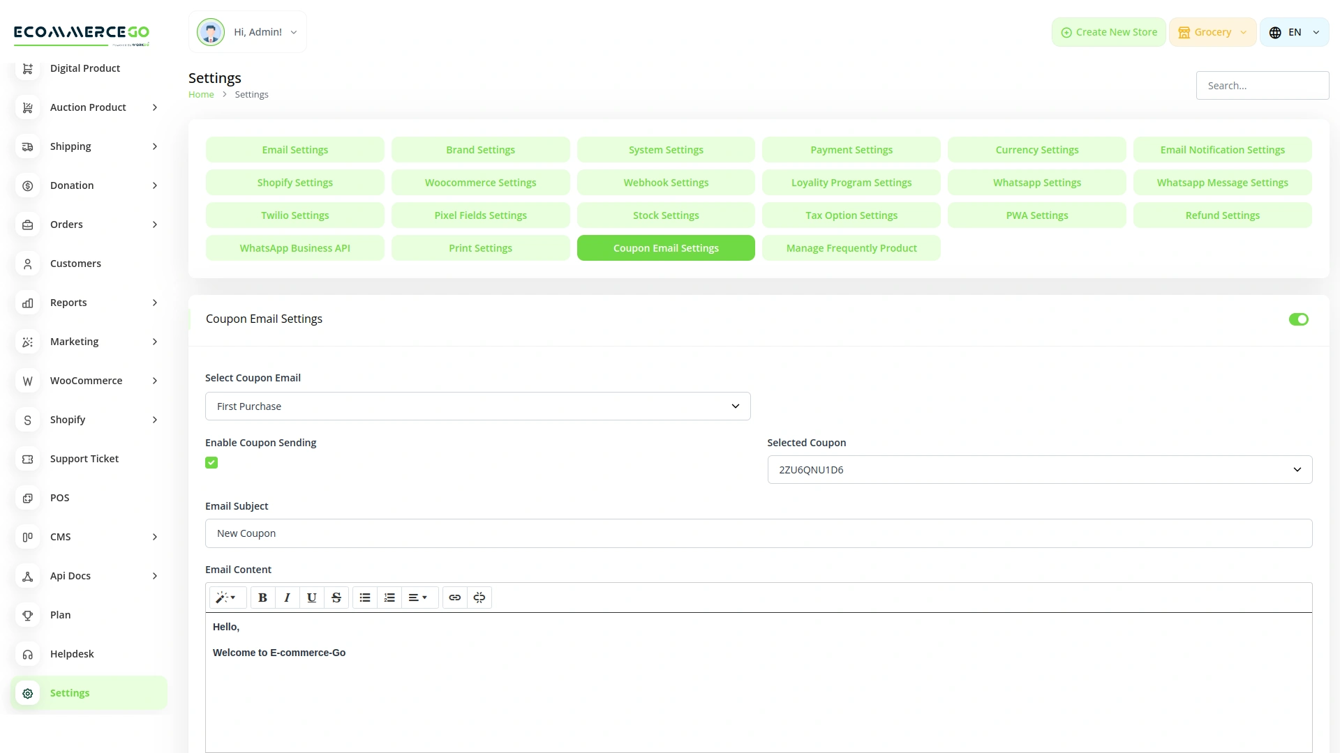 Coupon Email – eCommerceGo Add-On