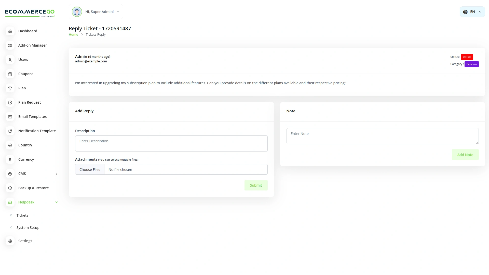 Helpdesk – eCommerceGo Add-On