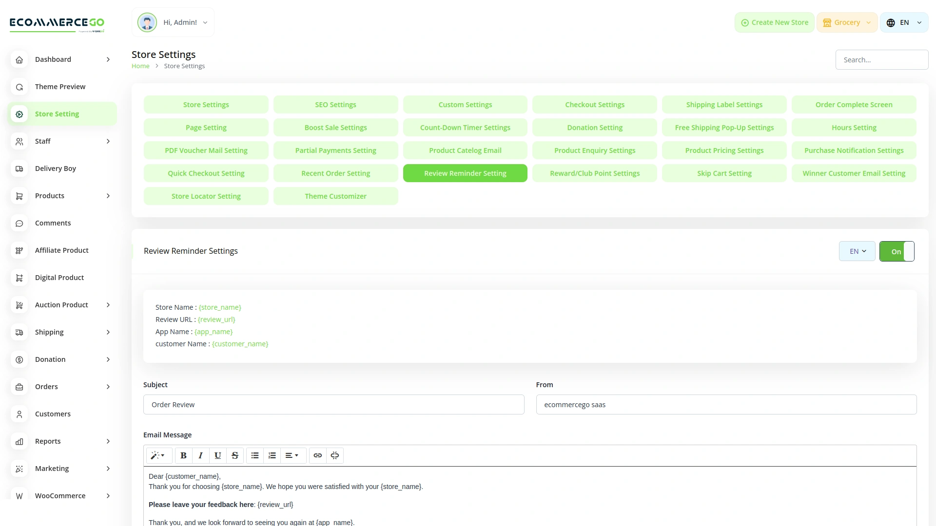 Review Reminder – eCommerceGo Add-On