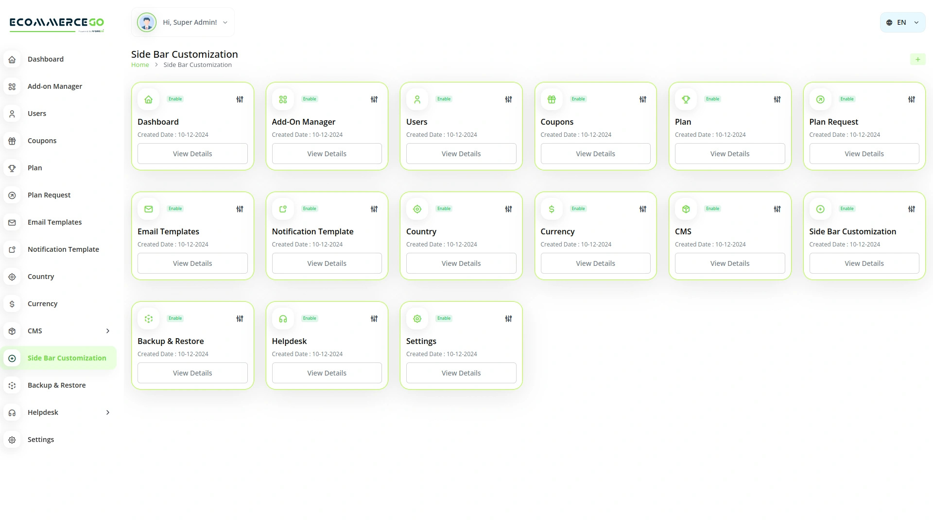 Sidebar Customization – eCommerceGo Add-On