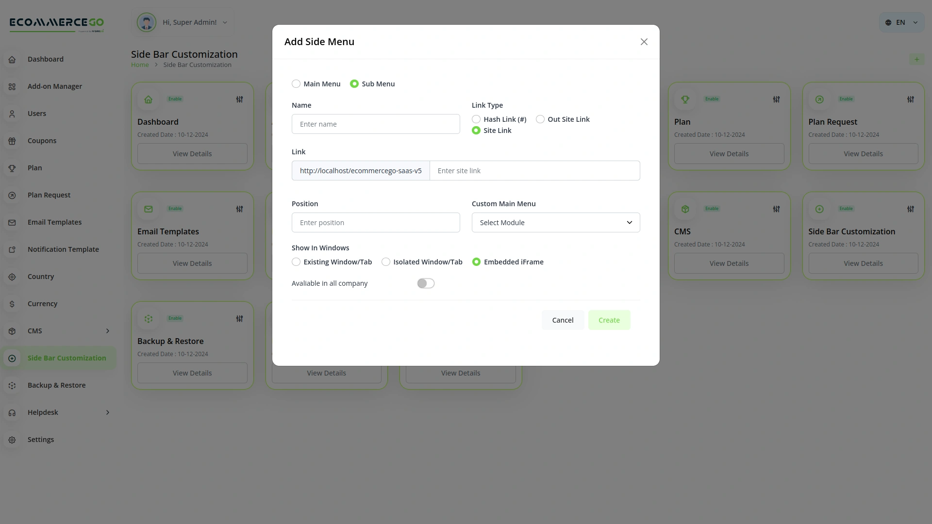 Sidebar Customization – eCommerceGo Add-On