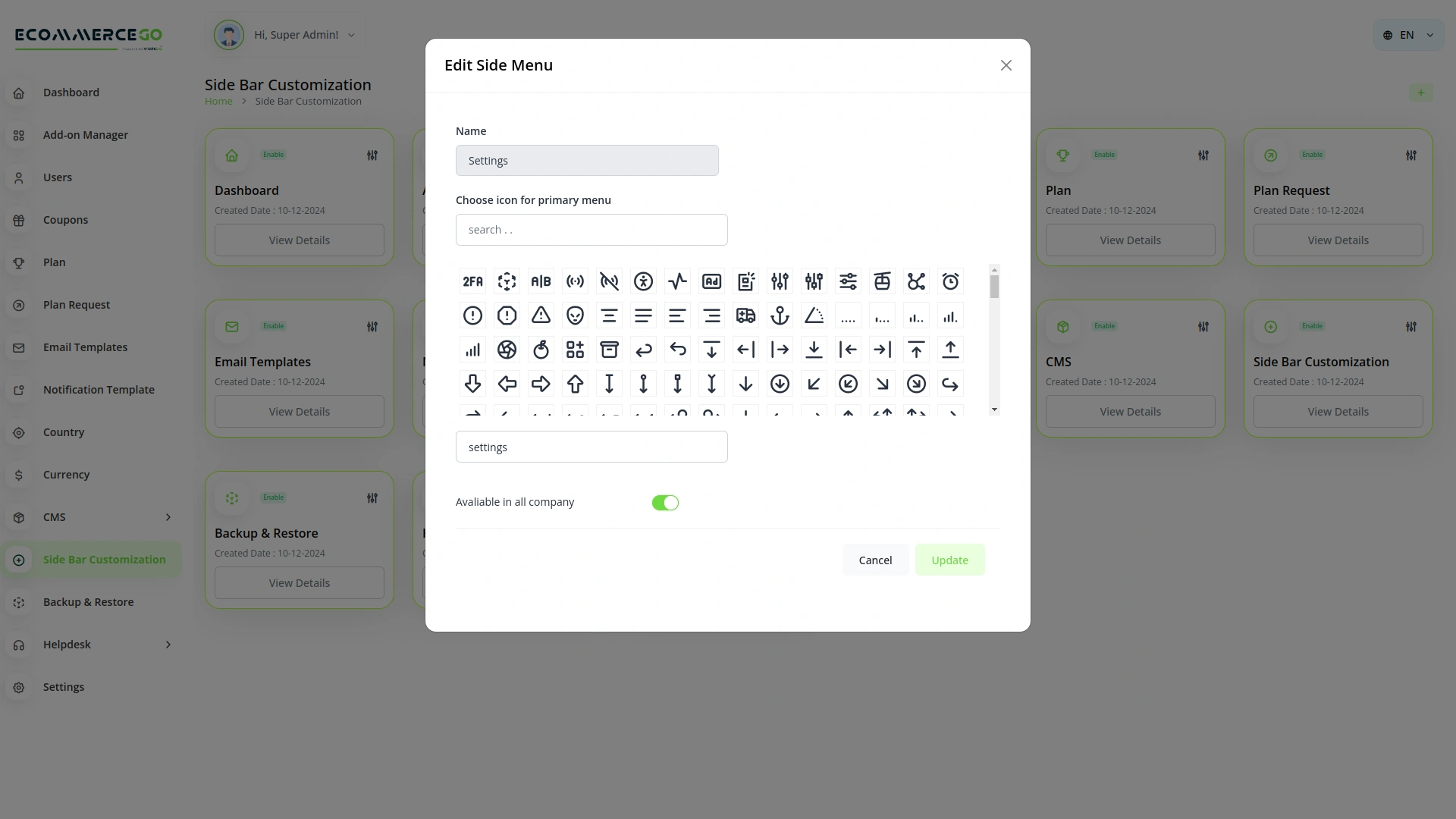 Sidebar Customization – eCommerceGo Add-On