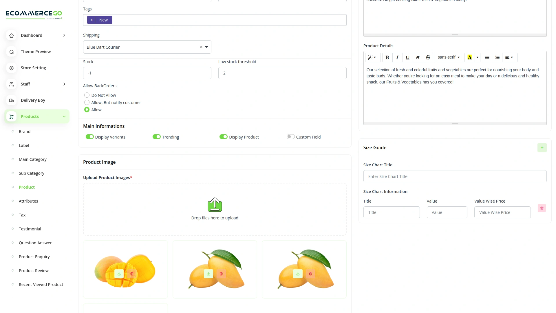 Size Guideline – eCommerceGo Add-On