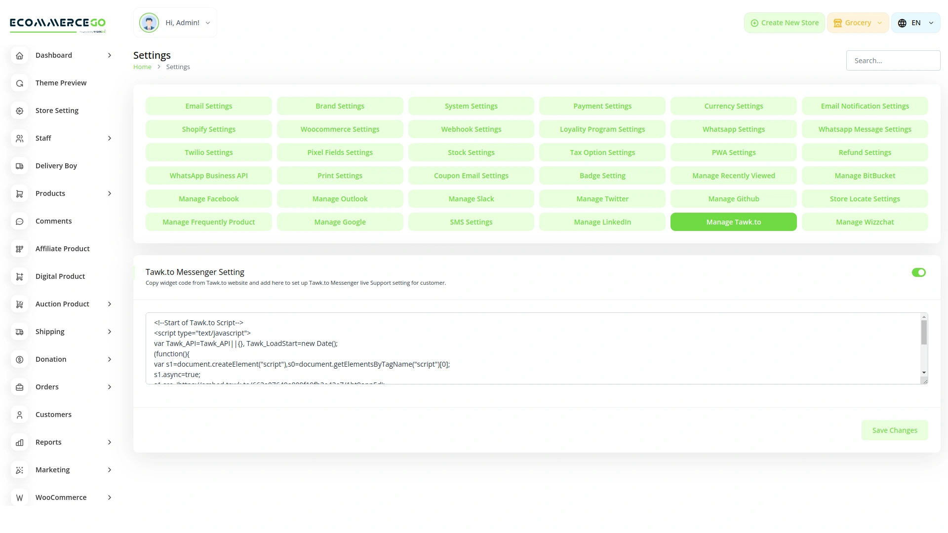Tawk.to Messenger – eCommerceGo Add-On