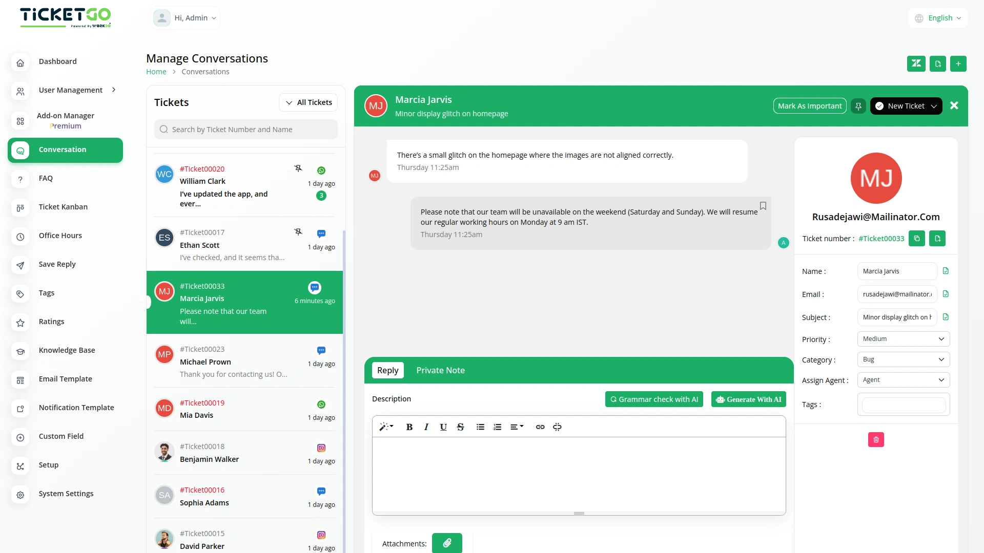 Auto Reply – TicketGo Add-On