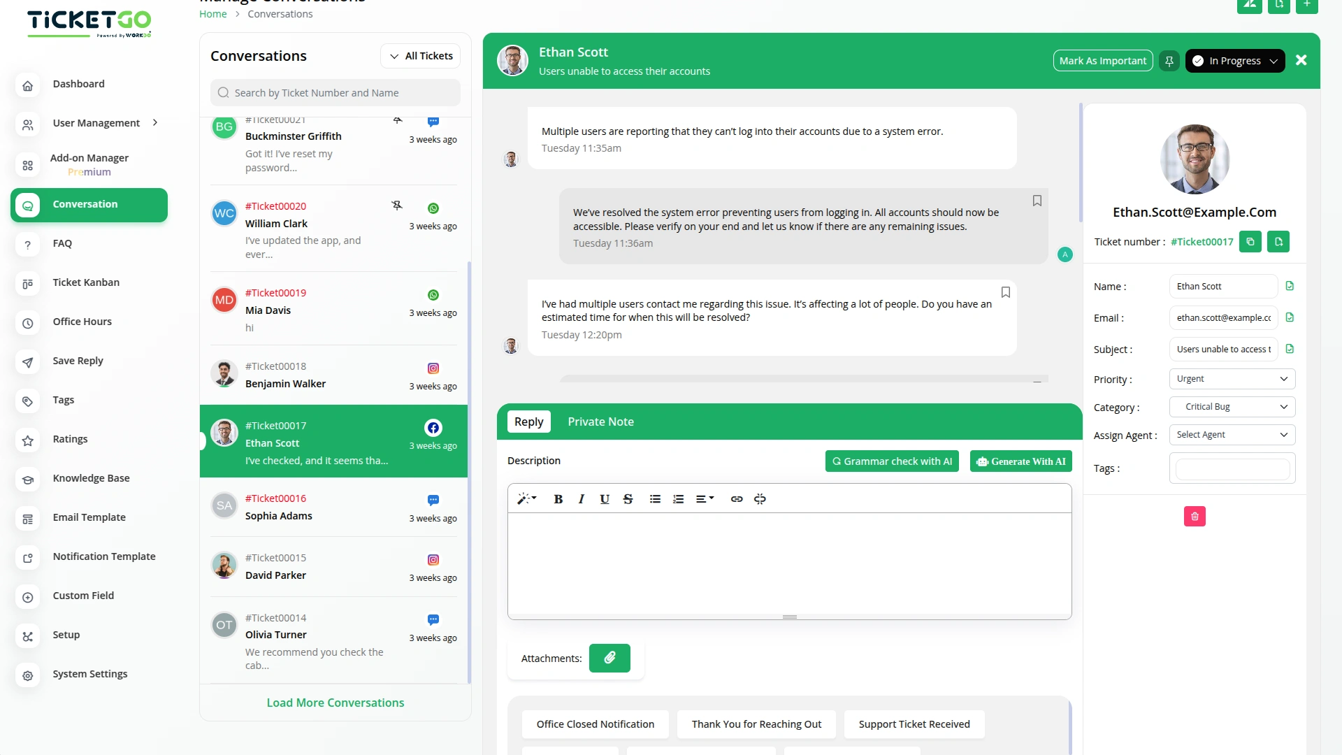 Facebook Chat – TicketGo Add-On