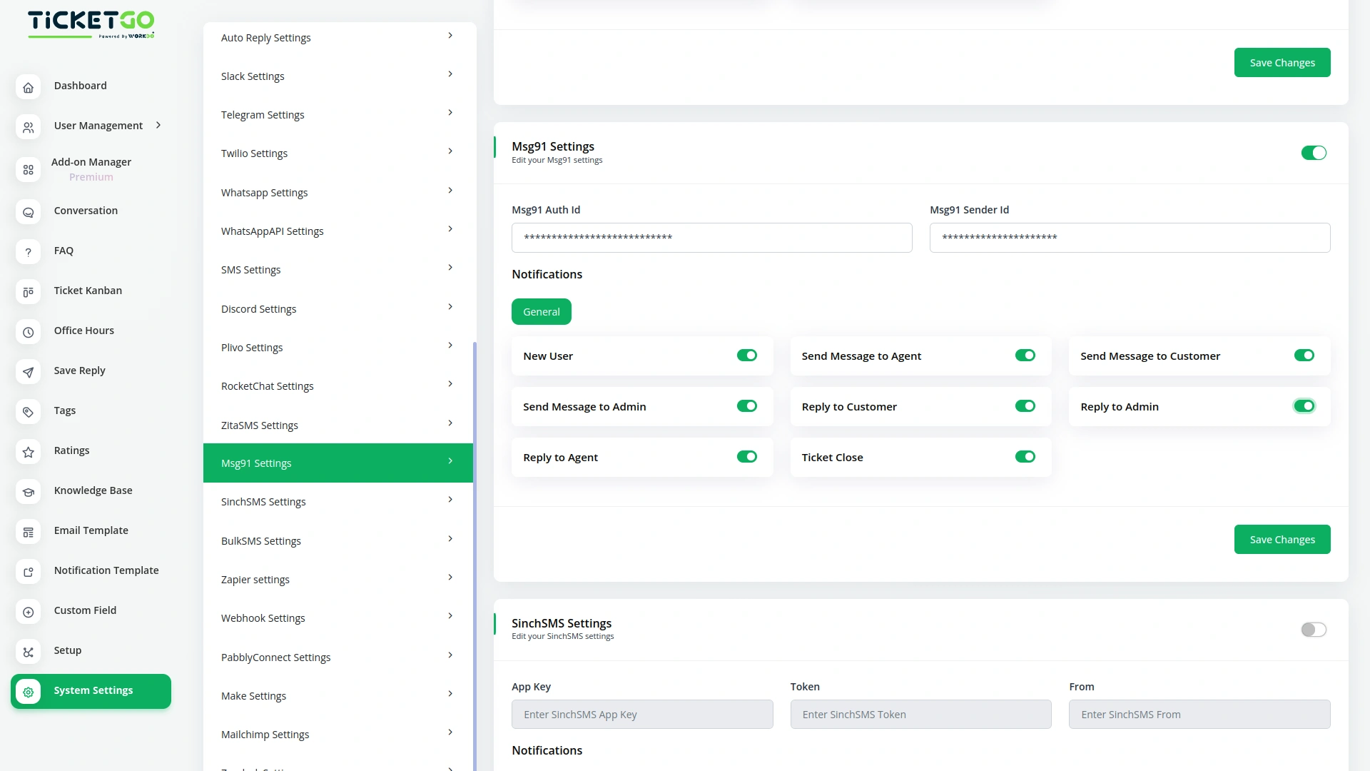 Msg91 – TicketGo Add-On