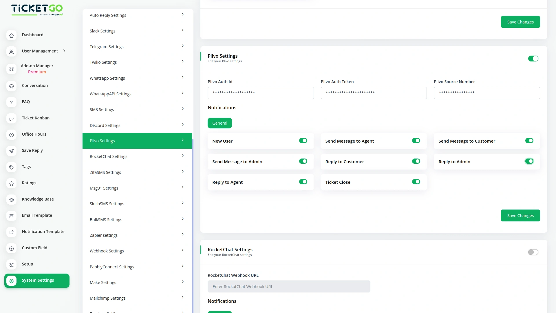 Plivo – TicketGo Add-On