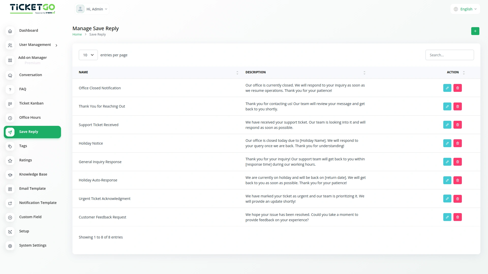 Save Reply – TicketGo Add-On