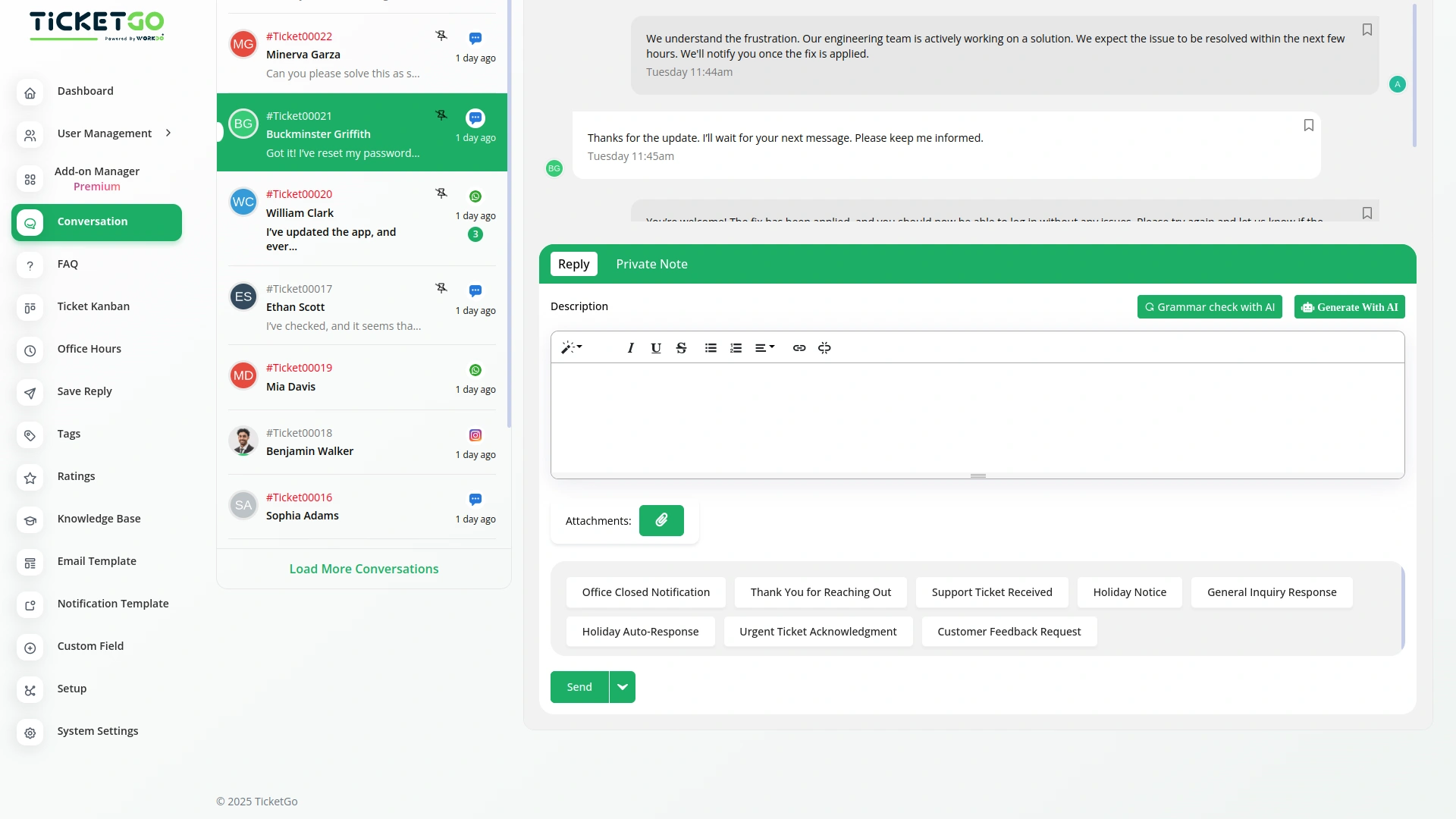 Save Reply – TicketGo Add-On