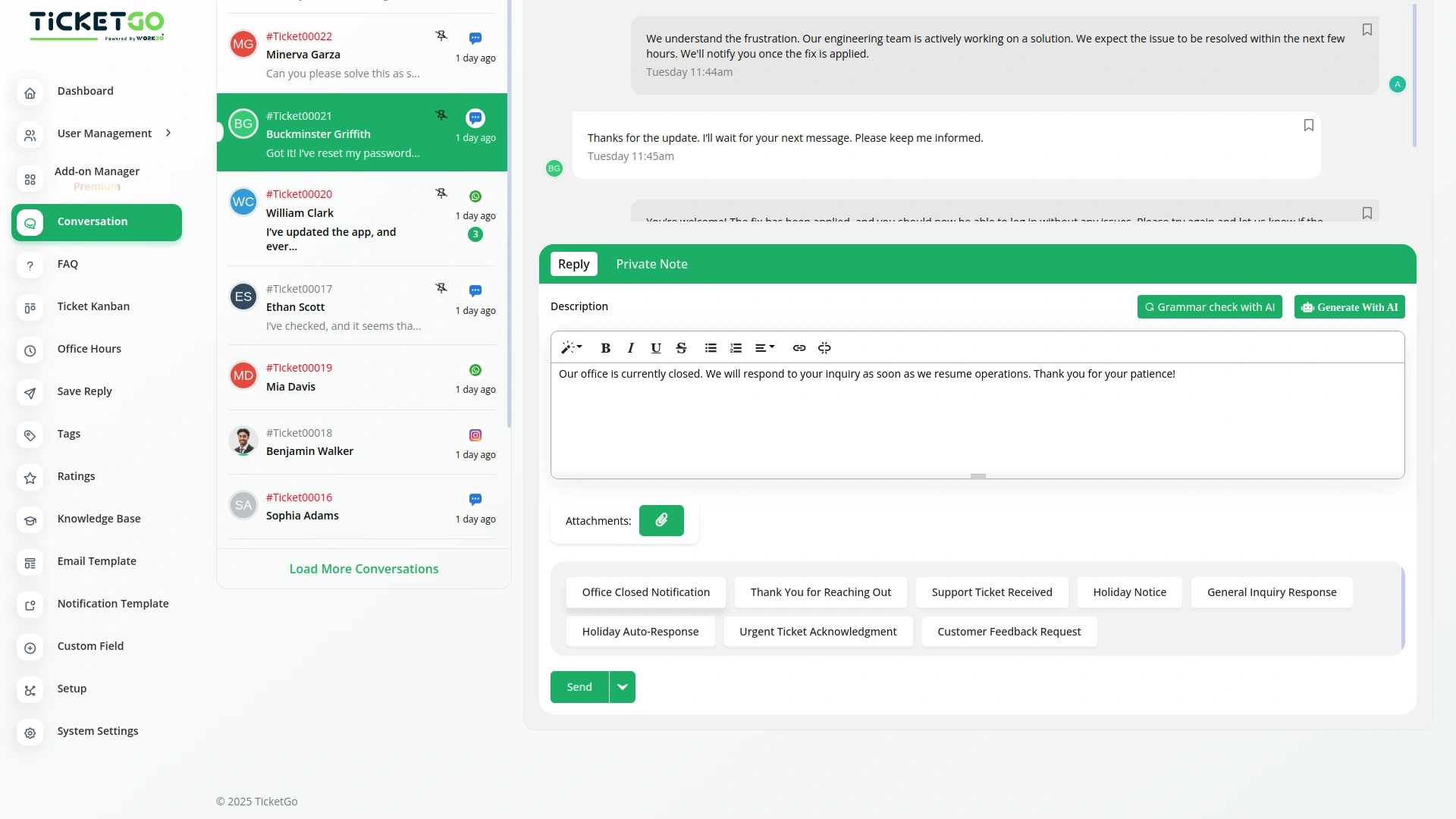 Save Reply – TicketGo Add-On