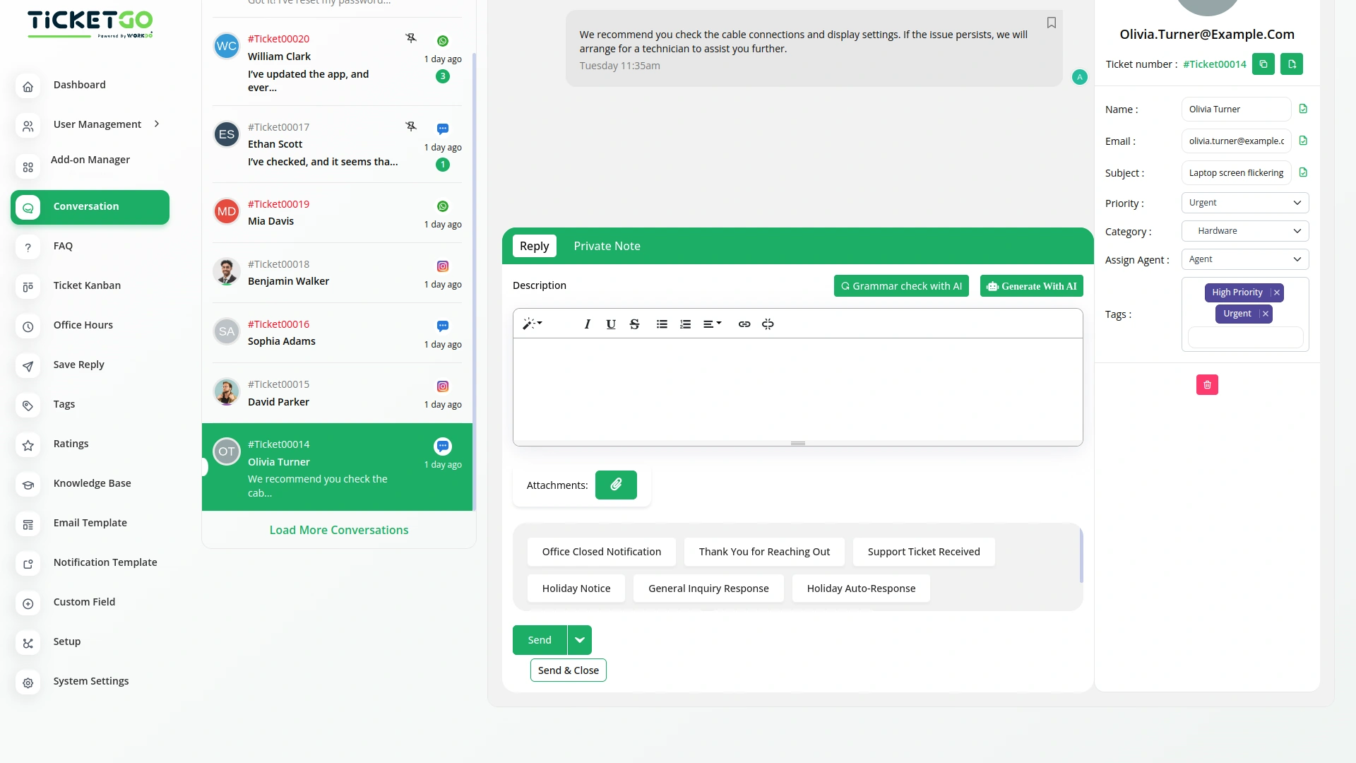 Send & Close – TicketGo Add-On