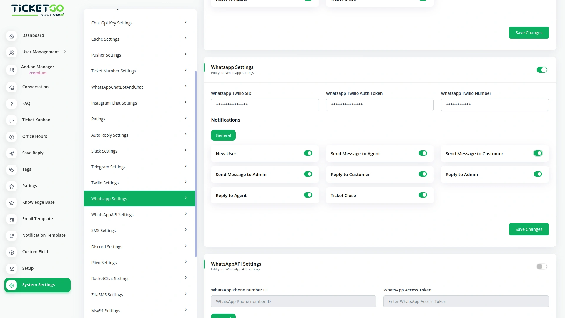 WhatsApp (Twilio) – TicketGo Add-On