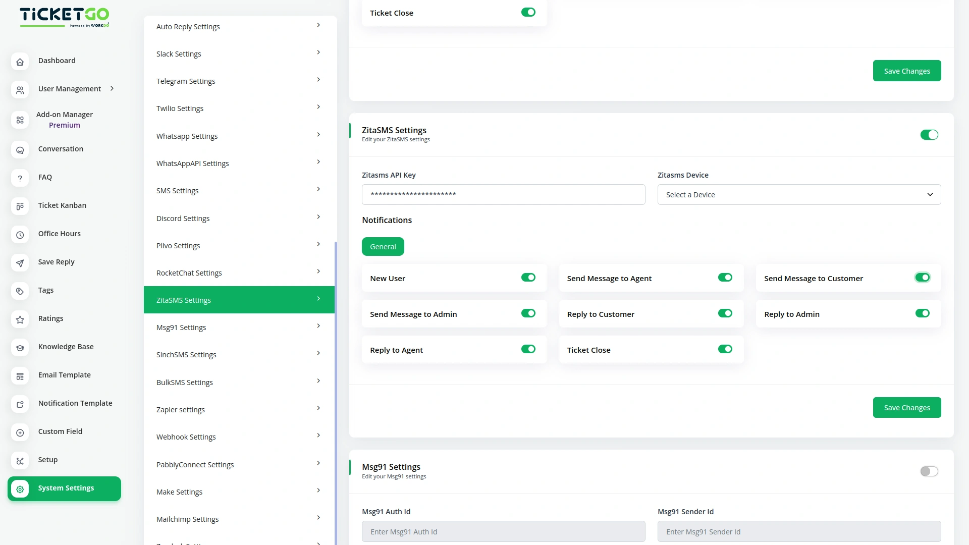 Zita SMS – TicketGo Add-On