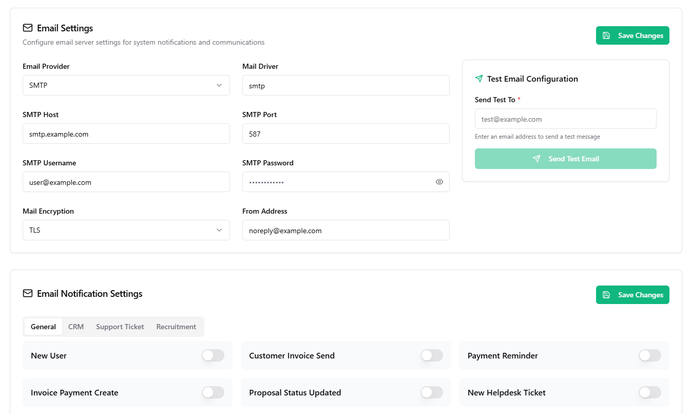 email smtp settings