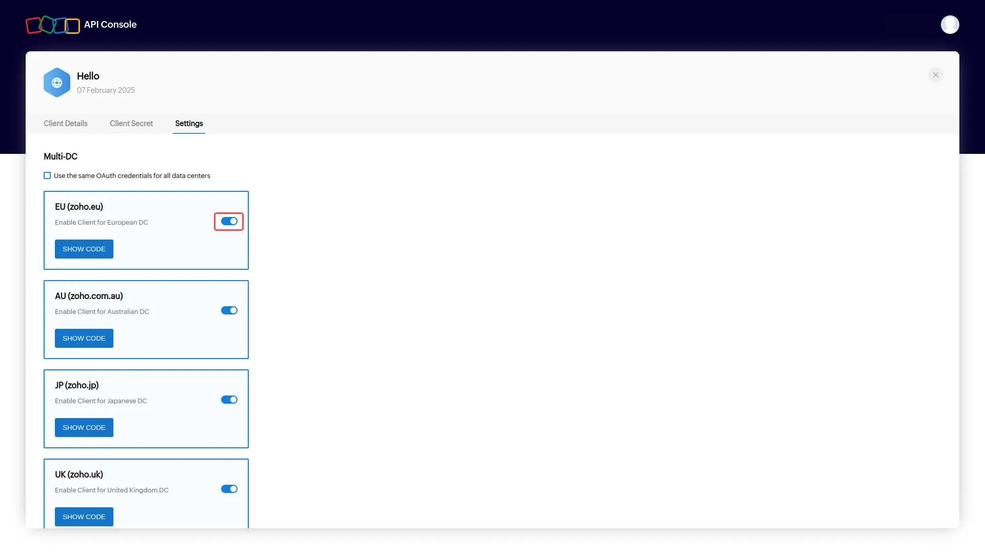 how to generate credentials in zoho