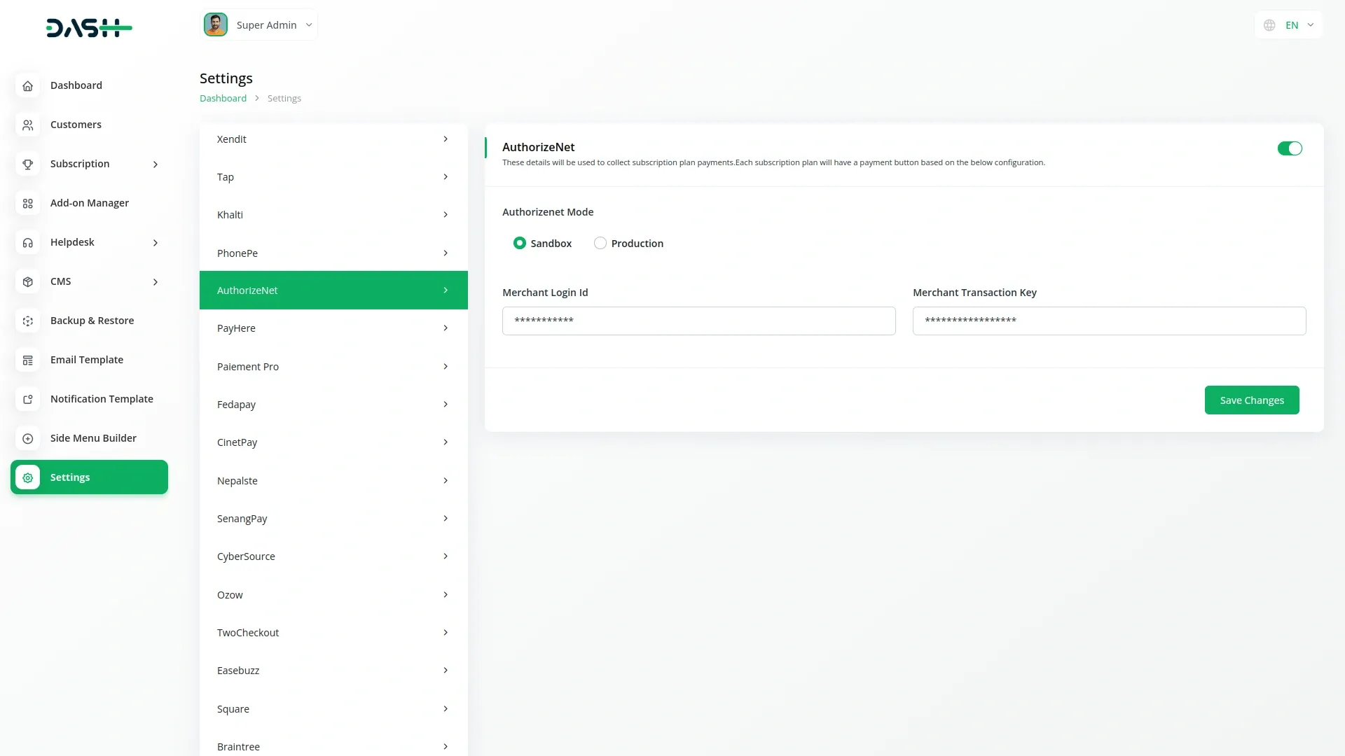 authorizenet integration