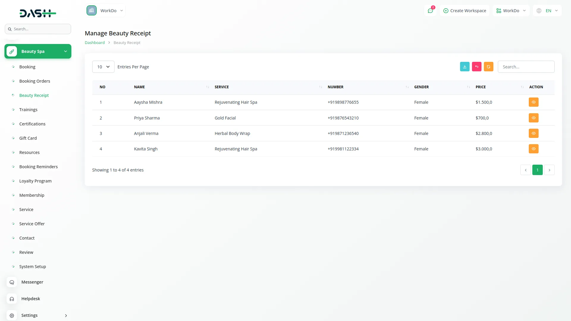 beauty spa management