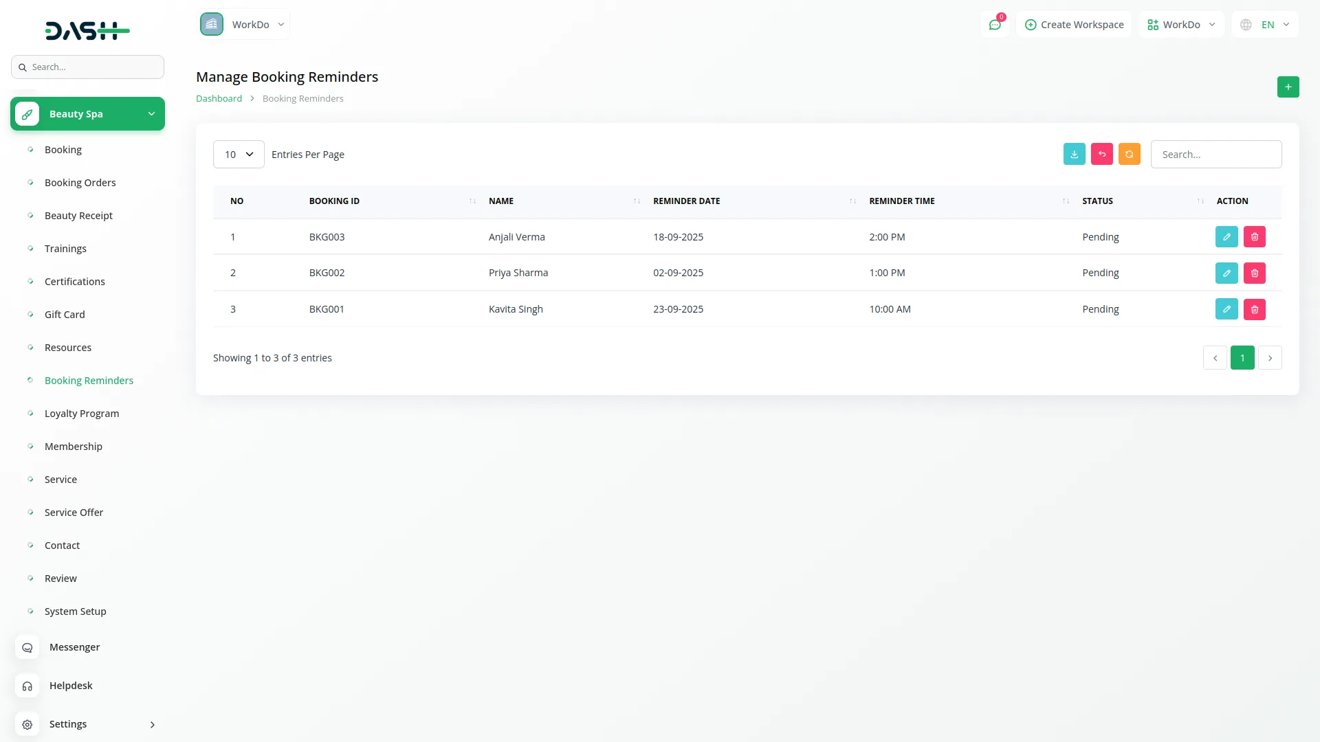 beauty spa management