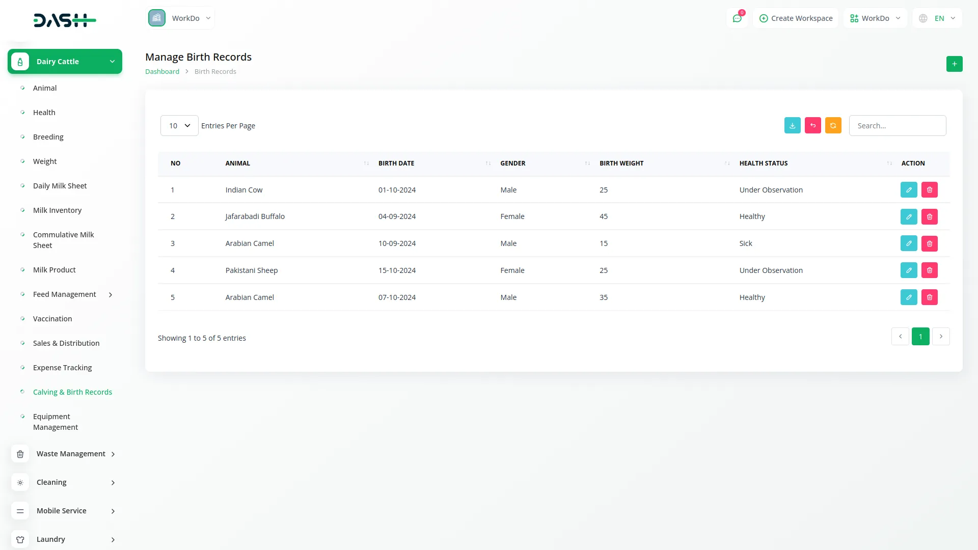 dairy and cattle management