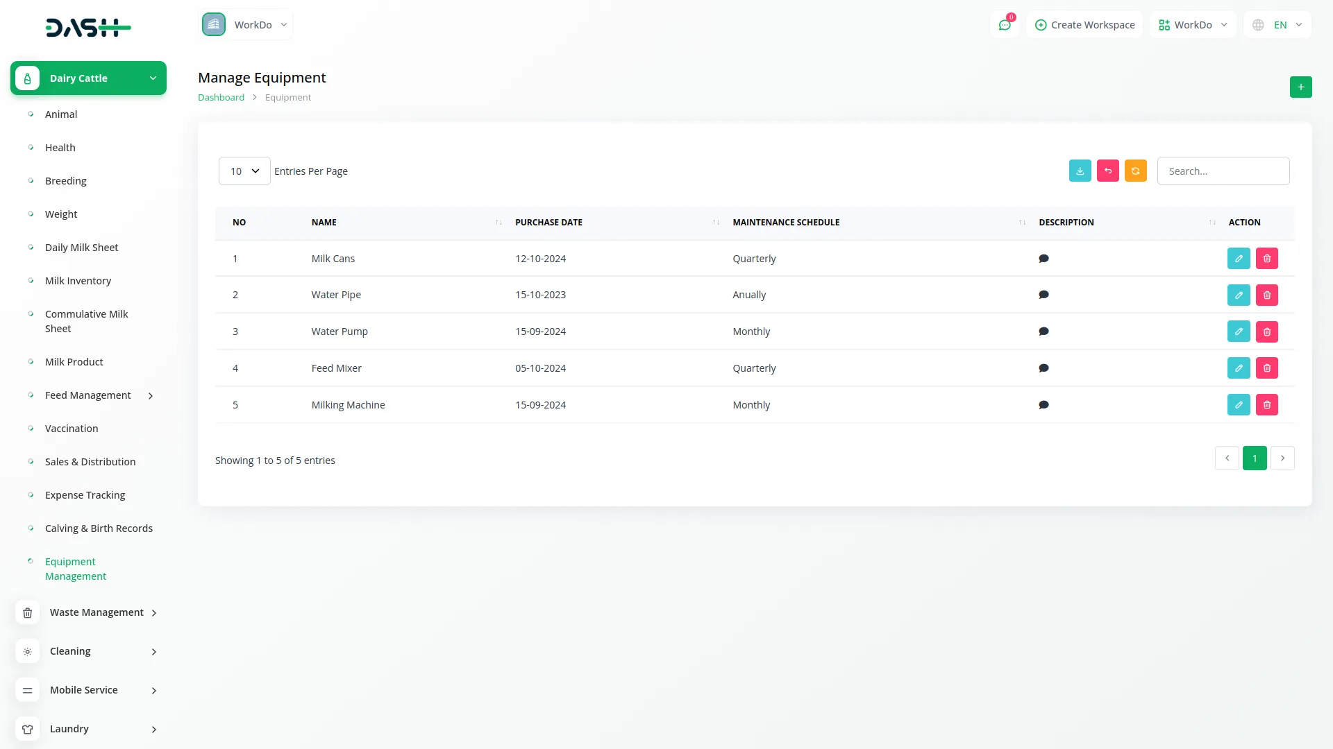 dairy and cattle management