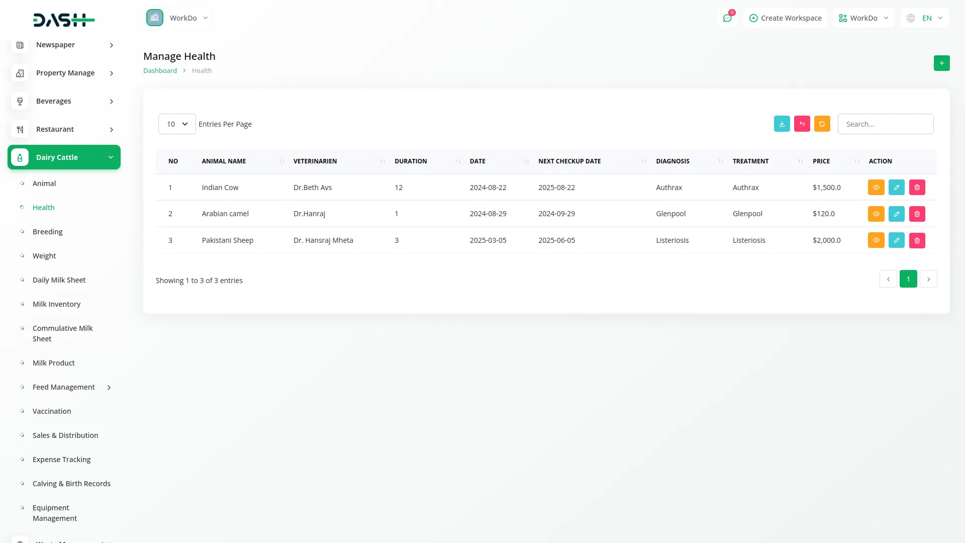 dairy and cattle management