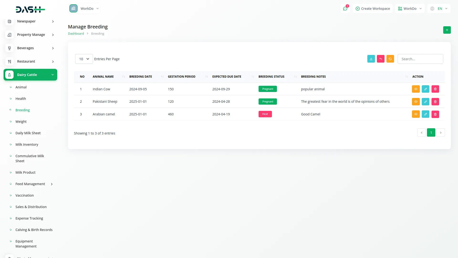 dairy and cattle management